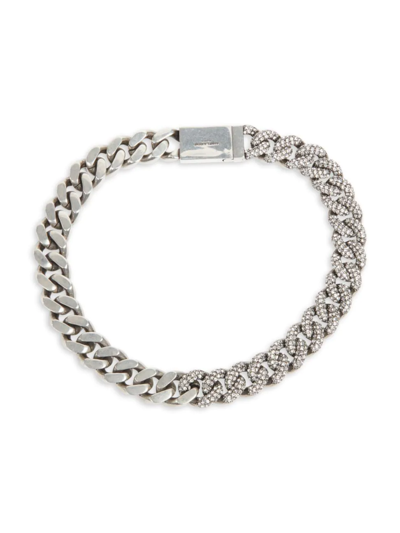 Shop Saint Laurent Silvertone Crystal Chain Necklace In Argent Oxyde Crystal