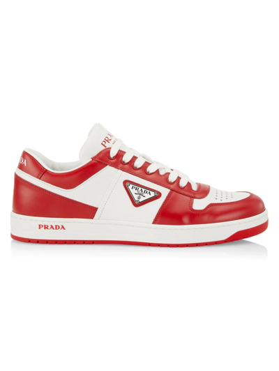 Shop Prada Men's Downtown Low-top Sneakers In White Red