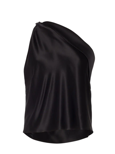Shop The Sei Women's Asymmetric Silk Satin Cowl Top In Black