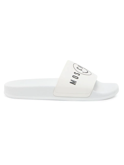 Shop Moschino Men's Logo Mule Sandals In Bianco