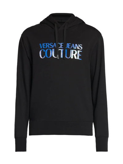 Shop Versace Jeans Couture Men's Iridescent Emblem Hoodie In Black Iri Descent