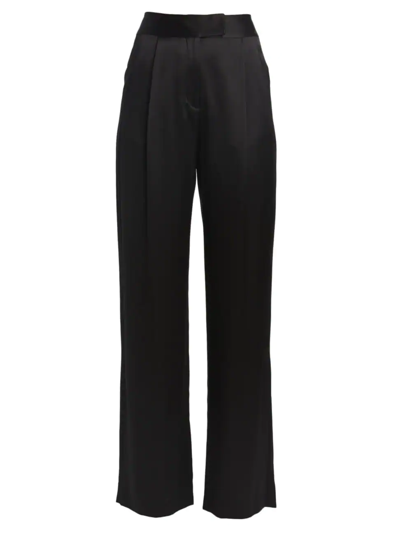 Shop The Sei Women's Pleated Satin Wide-leg Trousers In Black