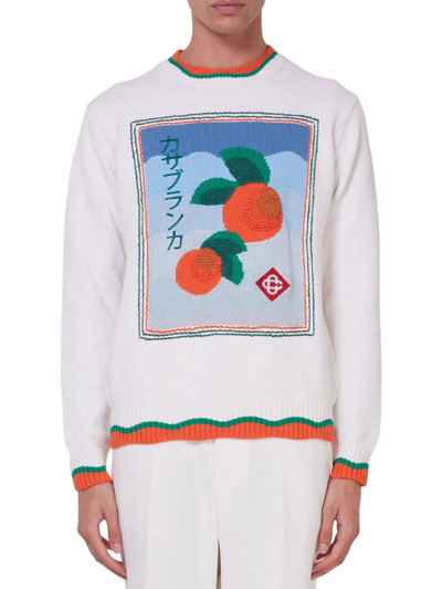 Shop Casablanca Intarsia Crewneck Sweater In Orange