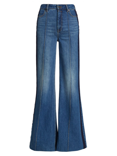 Shop Zimmermann Women's Rhythmic High-rise Two-tone Super Flare Jeans In High Tide