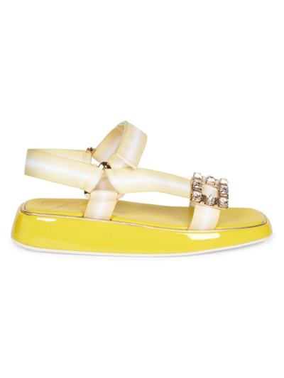 Shop Roger Vivier Vivier Slide Trekky Strass Buckle Sandals In Yellow