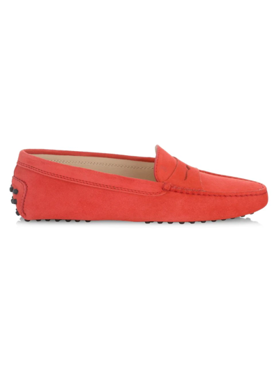 Shop Tod's Women's Gommini Suede Mocassino Penny Loafers In Red