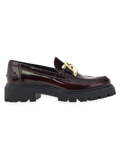 Shop Tod's Women's Kate Chain Leather Lug-sole Loafers In Burgundy