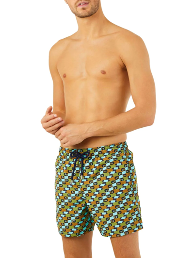 Shop Vilebrequin Men's Smoked Fish Print Drawstring Swim Shorts In Sapphire