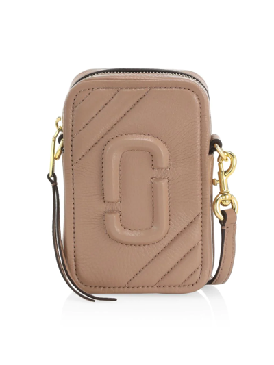 Shop Marc Jacobs Logo Leather Phone Crossbody Bag In Dusty Beige