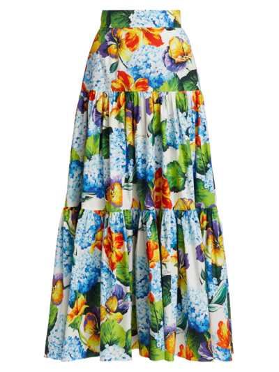 Shop Dolce & Gabbana Painterly Floral Poplin Maxi Skirt In Ortensie Violette Fd