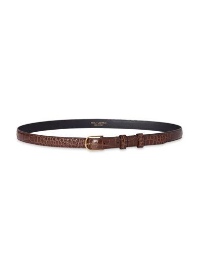 Shop Nili Lotan Women's Jane Aligator-embossed Leather Belt In Dark Brown