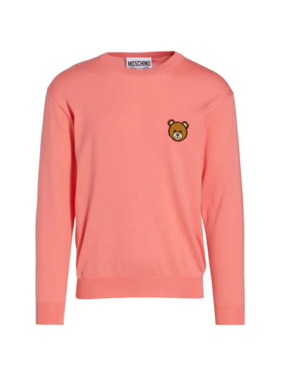 Shop Moschino Crewneck Teddy Bear Sweater In Fuchsia