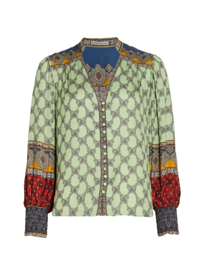 Shop Alice And Olivia Women's Serena Mixed Prints Blouse In Turnheads Multi