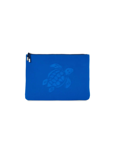 Shop Vilebrequin Men's Embossed Turtle Zip-up Pouch In Bleu De Mar