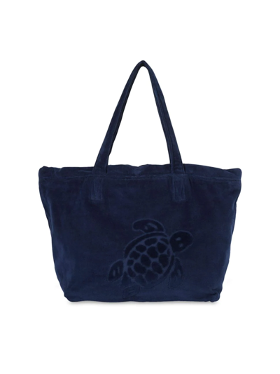Shop Vilebrequin Men's Turtle Print Cotton Tote In Bleu Marin