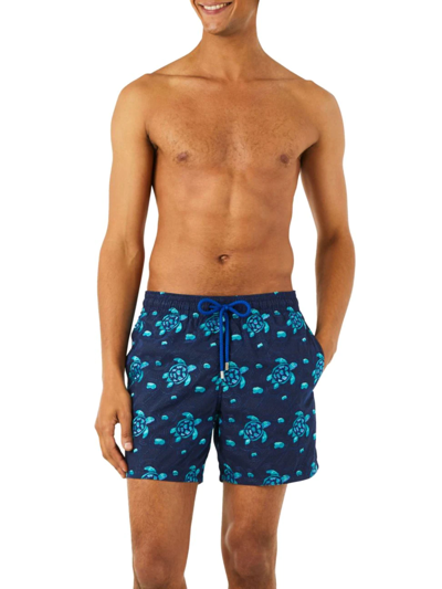 Shop Vilebrequin Men's Turtles Jewel Woven Swim Shorts In Blue Marine