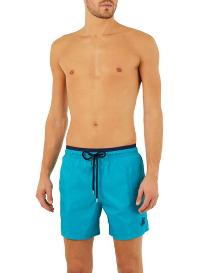 Shop Vilebrequin Men's Turtle Logo Swim Shorts In Ming Blue