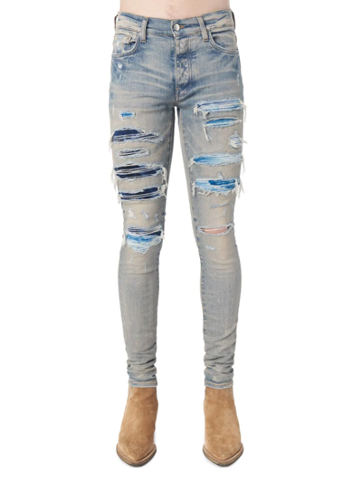 Biker Patch Skinny Jeans in Clay Indigo