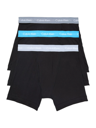 Shop Calvin Klein 3-pack Cotton Stretch Boxer Briefs In Black Storm Blue