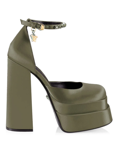 Shop Versace Women's Satin Platform Pumps In Khaki