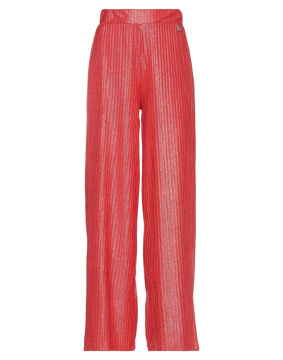Shop Berna Woman Pants Coral Size S Polyester, Elastic Fibres In Red