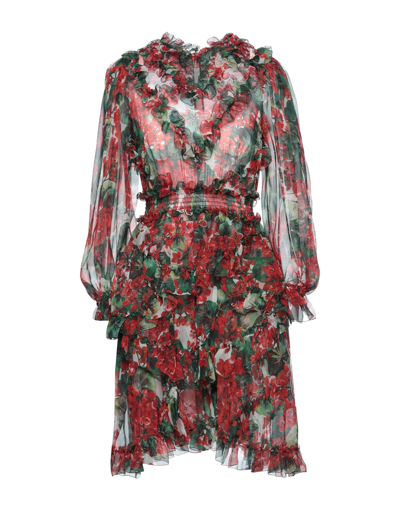 Dolce & Gabbana Multicolor Geranium A-line Knee Length Dress In Red