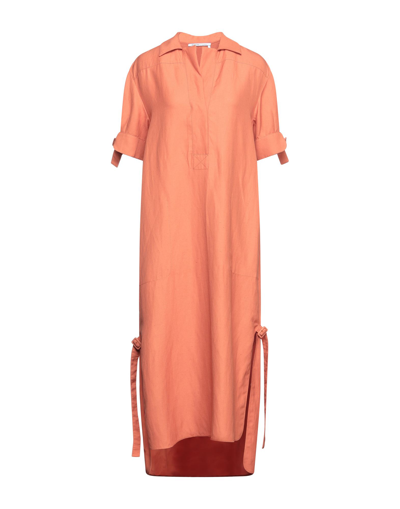 Shop Agnona Woman Midi Dress Rust Size 4 Viscose, Linen In Red
