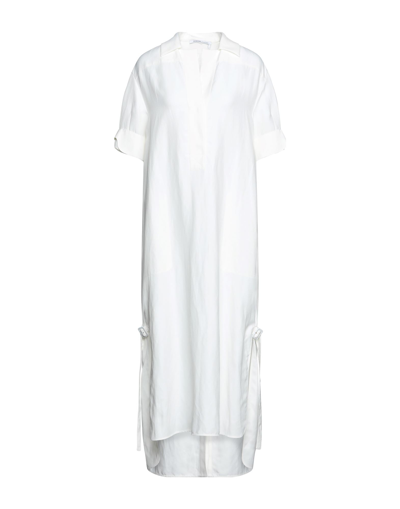 Shop Agnona Woman Midi Dress White Size 6 Viscose, Linen