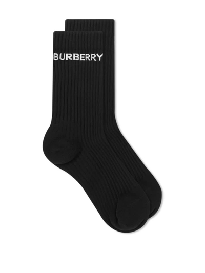 Shop Burberry Ribbed Logo Sports Sock In Black