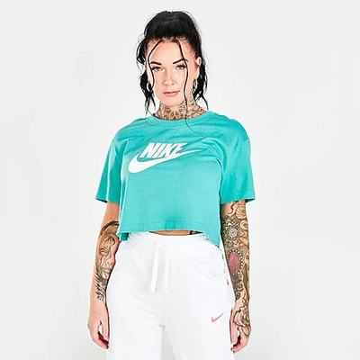 Shop Nike Women's Sportswear Essential Cropped T-shirt In Washed Teal/white