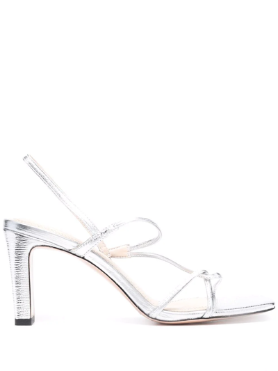 Shop Sandro 70mm Strappy Leather Sandals In Silver