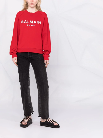 Shop Balmain Logo-print Cotton Sweatshirt In Rot