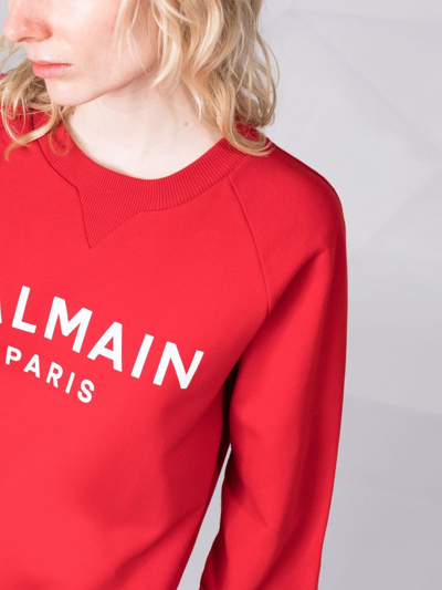 Shop Balmain Logo-print Cotton Sweatshirt In Rot