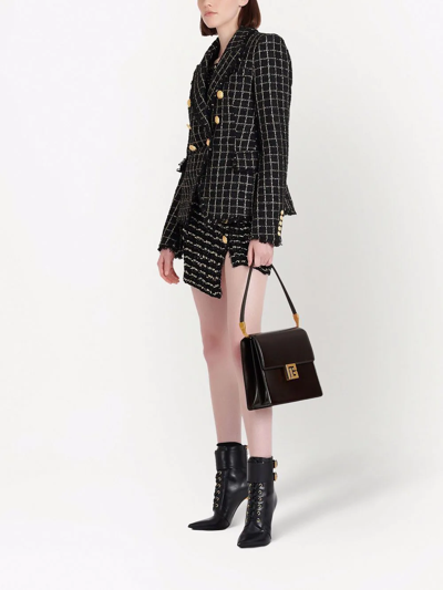 Shop Balmain Double-breasted Checked Tweed Jacket In Schwarz