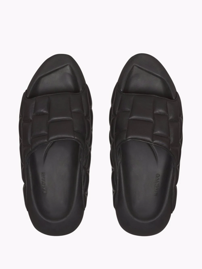 Balmain B-it Puffy Quilted Leather Slide Sandals In Black | ModeSens
