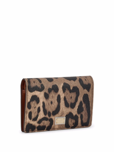 Shop Dolce & Gabbana Crespo Leopard-print Zip-around Wallet In Braun