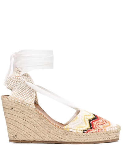 Missoni 80 Metallic Canvas Wedge Espadrilles In Weiss