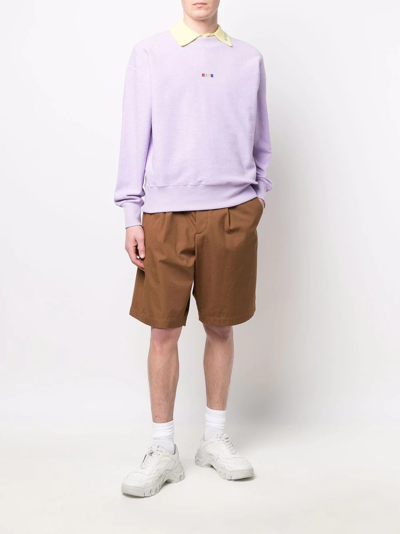 Shop Msgm Embroidered-logo Cotton Sweatshirt In Violett