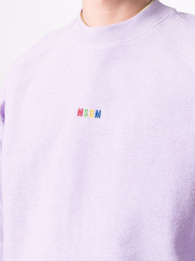 Shop Msgm Embroidered-logo Cotton Sweatshirt In Violett