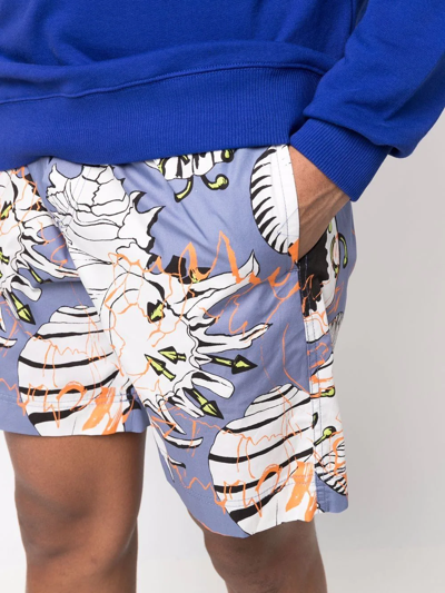 Shop Msgm Floral Print Track Shorts In Blue
