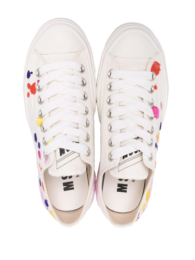 Shop Msgm Embroidered-paint Splatter Plimsolls In Weiss