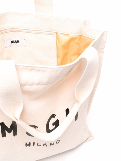 Shop Msgm Logo-print Tote-bag In Neutrals