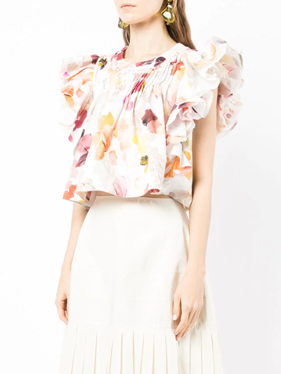 Shop Aje Dassia Frill-sleeve Top In Weiss