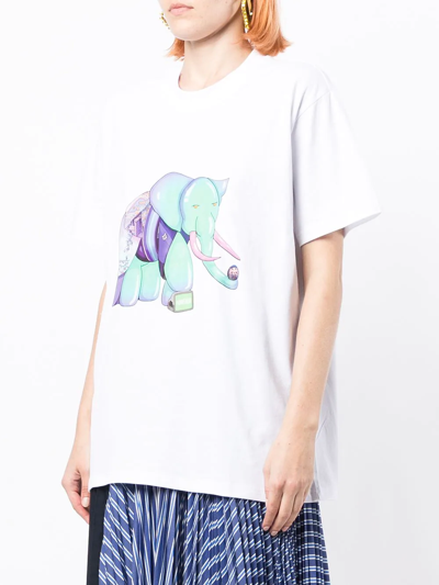 Shop Natasha Zinko Visionz Elephant Print T-shirt In Weiss