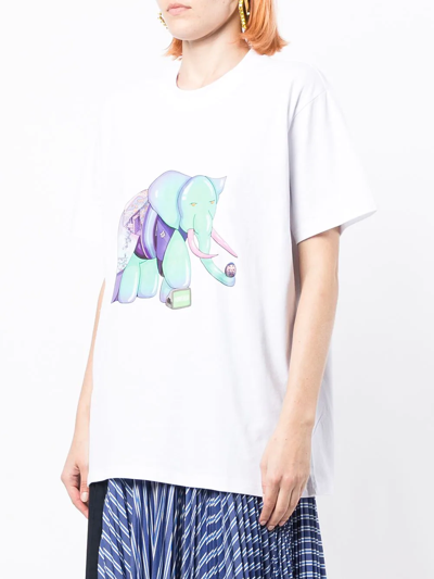 Natasha Zinko Visionz Elephant Print T-shirt In Weiss