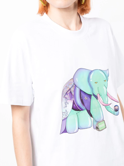 Shop Natasha Zinko Visionz Elephant Print T-shirt In Weiss