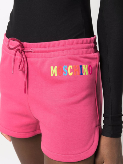Shop Moschino Logo-print Track Shorts In Rosa