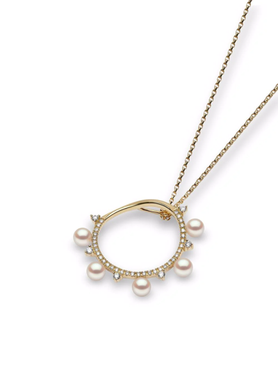 Shop Yoko London 18kt Yellow Gold Sleek Akoya Pearl Diamond Pendant Necklace