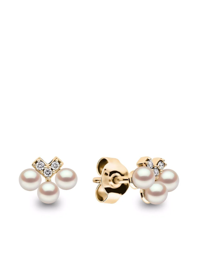 Shop Yoko London 18kt Yellow Gold Sleek Akoya Pearl Diamond Stud Earrings