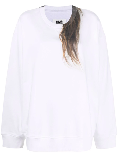 Shop Mm6 Maison Margiela Hair-print Cotton Sweatshirt In White